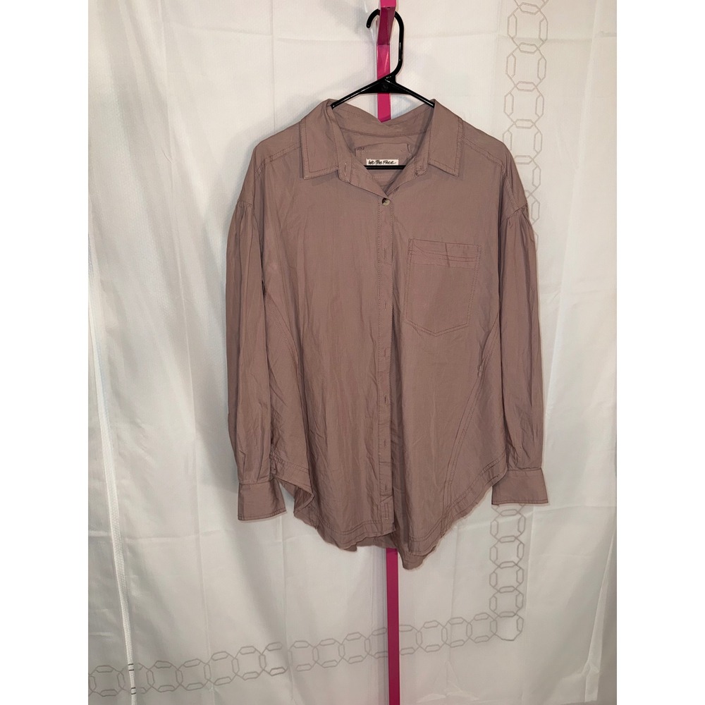 We The Free Oversized Button Down Shirt Taupe Long Sleeve Relaxed Fit Size Small